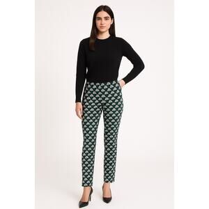 H&M Skinny Fit Stretch Pants Geometric Print Green Trousers Sz 12 mod unique